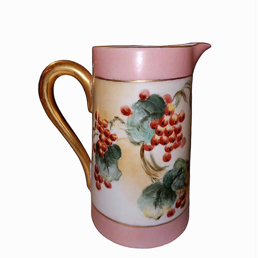 Antique Rare 1920 Favorite Bavaria Hand Painted Tankard Pitcher Vase Vintage